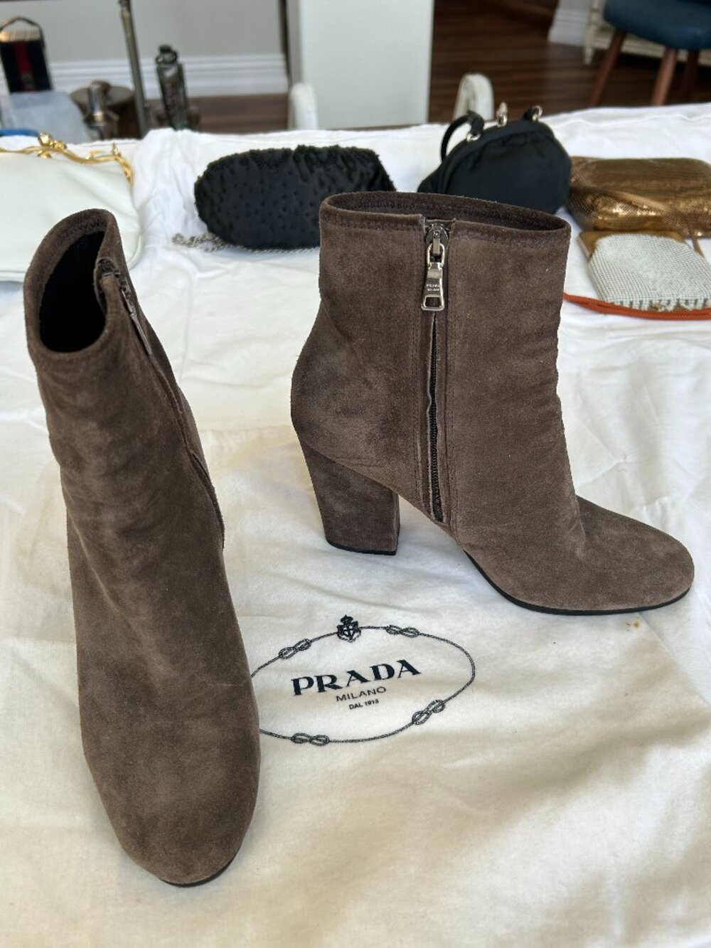 Prada Taupe(Brown) suede ankle boots